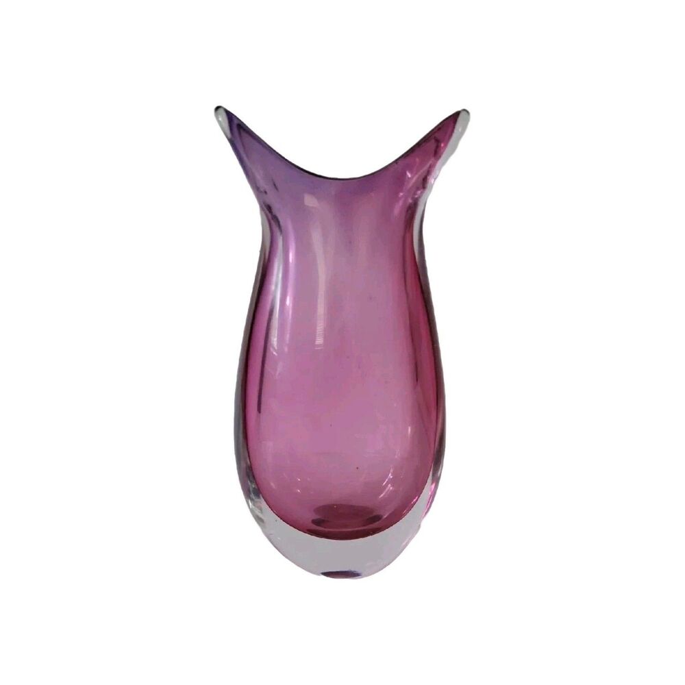 Murano Amethyst Oball Fishtail Art Glass Vase